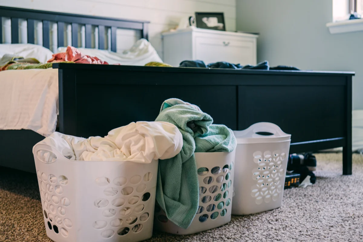 labeled storage bins organized bedroom - Cozyner