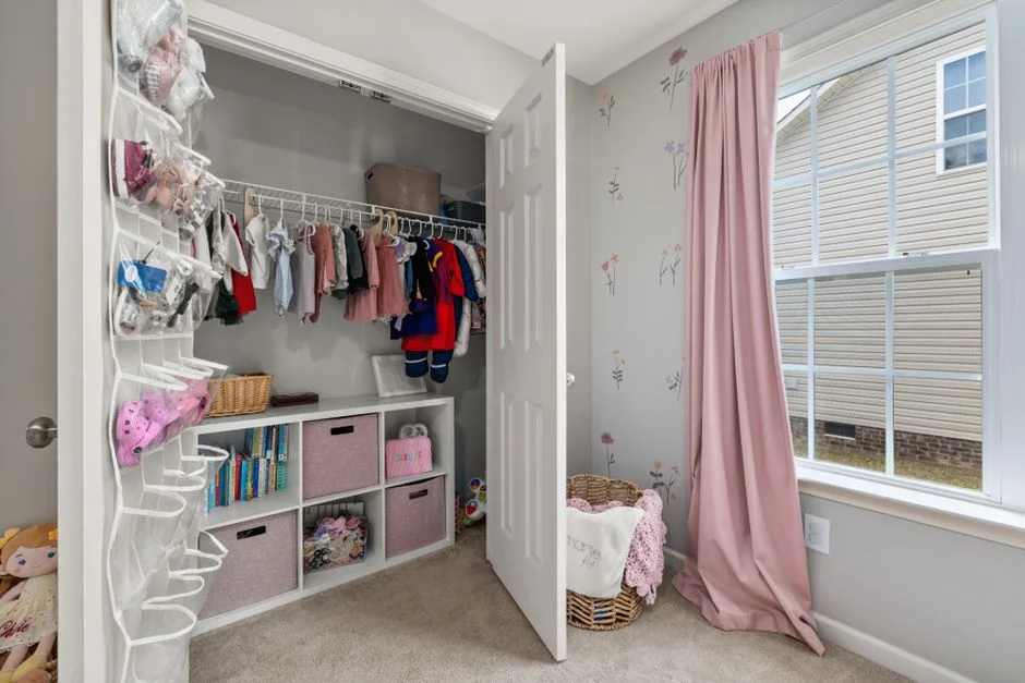 Closet storage bins neatly organized